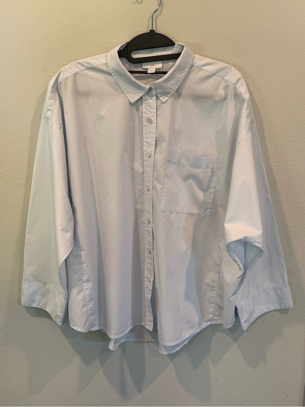 J Jill Long Sleeve Button Up Dolman Sleeve Light Blue 100% Cotton Shirt Womens L